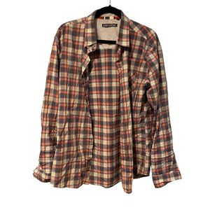 One90one red and grey gingham plaid button down long sleeve men's shirt size Lar